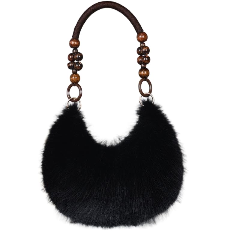 Women Fuzzy Shoulder Bag Fluffy Chain Soft Crossbody Tote Bag Top Handle Handbag Simple Purse Casual Ladies Satchel