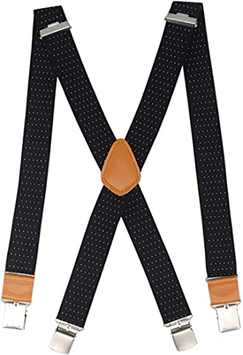 Bioterti Men’s Heavy Duty X- Back Suspenders-Adjustable Size, Long & Elastic Braces (PU Style-Black Dot)