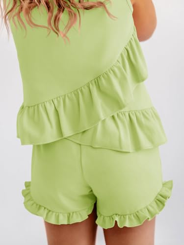 Image of Haloumoning Girls Summer Clothing Sets Ruffle Tank Tops and Shorts | 2 Piece Outfits