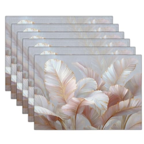 Salvamanteles Individuales Hojas De Papel De Oro Juego de 4 Lavables Manteles Individuales Hojas De Plátano Antideslizante Mantel Mesa Rectangular Resistentes al Calor, 30x45cm, Rubor