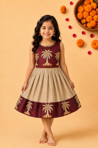 Image of Wish Karo Baby Girls Knee Length Satin Embroidered Party Dress-(fe2913nw)