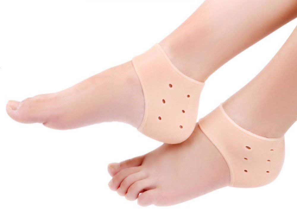 TORIOX 1Pair Reusable Foot Silicone Heel Socks For Pedicure Against Cracking Chap Pain Protector Moisturizing Breathable Anti Crack Socks, Beige-image-1