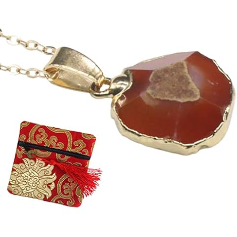 ROSEWARD Real Carnelian Crystal Necklace for Women Raw Gemstone Chakra Healing Stones Genuine Moldavite Crystal Pendant Energy Spiritual Jewelry, USA (Cutted Carnelian with Metal Holder) Cover