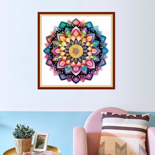 Image of Dooxvey Cross Stitch Kit for Adult Beginners - Full Range of Stamped Kits, Needlepoint & Embroidery Kits - 11CT Cross Stitch Patterns - Colorful Mandala 18x18 inch