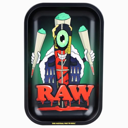 OutonTrip RAW Black Metal Rolling Tray – Cone Monster Design | Small Size (7" x 5") | Durable Non-Stick Metal Tray | Official RAW Collectible