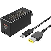 65W GaN USB C PD 3.0 QC 2.0 Charger, Lenvon Laptop AC Power Adapter Battery Supply Mini Travel Charger USB C to Slim Tip Cable for ThinkPad Flex 14 G40 G50 Z41 T440 T450 T460 T470 E431 E470 U430 etc.