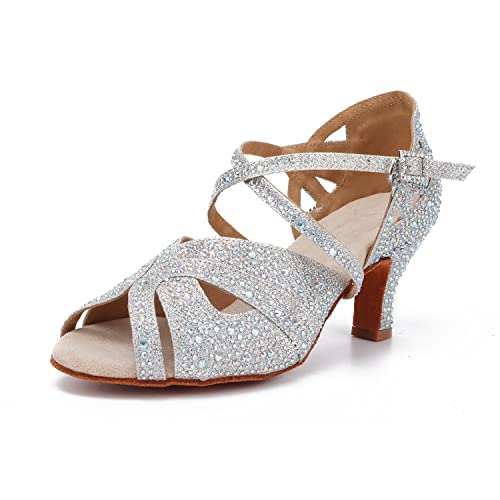 Syrads Zapatos de Baile para Mujer Zapatos de Baile Latino de salón Social Zapatos de Baile Latino para Fiesta de Noche de Boda Zapatos de Baile Latino para Mujer,Plata 6cm Heel,40 EU Syrads Zapatos de Baile para Mujer Zapatos de Baile Latino de salón Social Zapatos de Baile Latino para Fiesta de Noche de Boda Zapatos de Baile Latino para Mujer,Plata 6cm Heel,40 EU