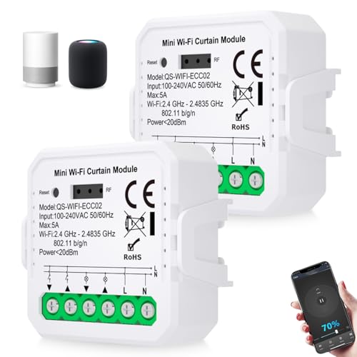 Lot de 2 modules intelligents pour volet roulant avec fonction pourcentage, interrupteur de volet roulant, actionneur de commutation, commande vocale via Alexa, Google, minuterie de volet roulant