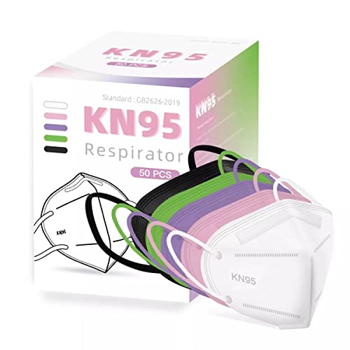 YIDERBO KN95 Face Masks 50Pack, 5-Ply Breathable Disposable Face Mask Filter Efficiencyâ‰¥95%, Multicolor