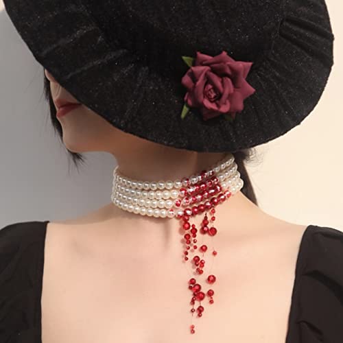 Marie Antoinette Costume Dripping Blood Imitation Pearls Halloween Party Choker Necklace Vampire Party Costume #TOP1