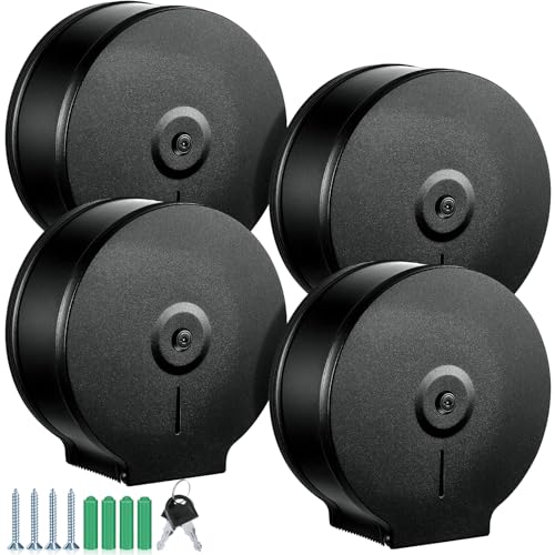 Mifoci 4 Pcs Industrial Toilet Paper Holder Commercial Roll Dispenser Wall Mount Stainless Steel Jumbo Tissue Dispenser Fits 9" Roll Toilet Paper for Office Home Public Places (Black)