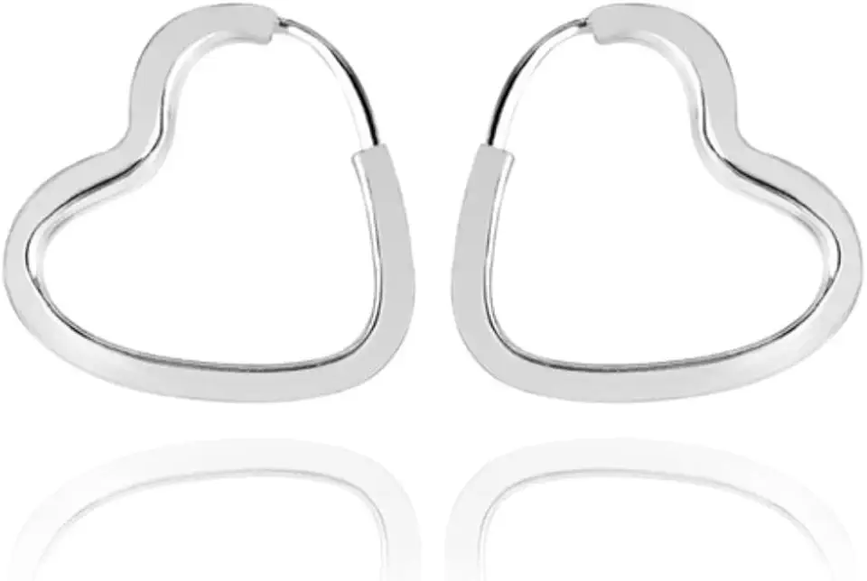 Brinco Argola Prata Coração Fio Quadrado 1,8 cm Prata 925 Original