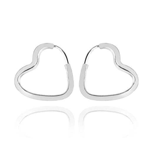 Brinco Argola Prata Coração Fio Quadrado 1,8 cm Prata 925 Original