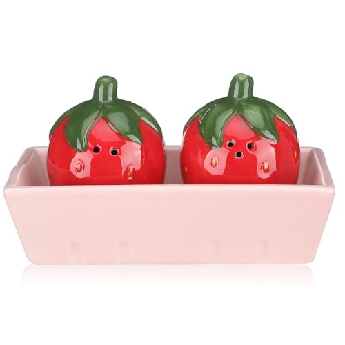 3 Pcs Strawberry Salt and Pepper Shakers Set, Cute Salt...