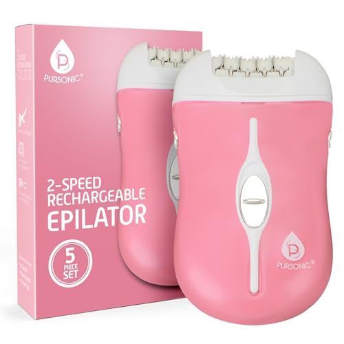 Pursonic Fe120P Cordless Epilator with 40 Tweezers - Rechargeable 2 Speed Epilators Hair Removal for Women - Compact Hair Removal Device for Arms, Legs, Underarms & Bikini Area (Pink)