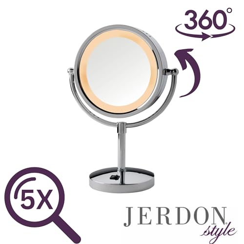 LED Lighted Makeup Mirror - 5X-1X Magnification - Polished Chrome Finish - 8.5 Diameter (HL745CO Model)