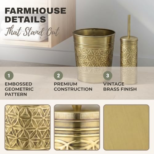 Image of Autumn Alley Toilet Brush and Holder Set with Brushed Brass Bathroom Trash Can - Brass Bathroom Accessories Garbage Can Set for Rustic and Modern Bathroom Decor