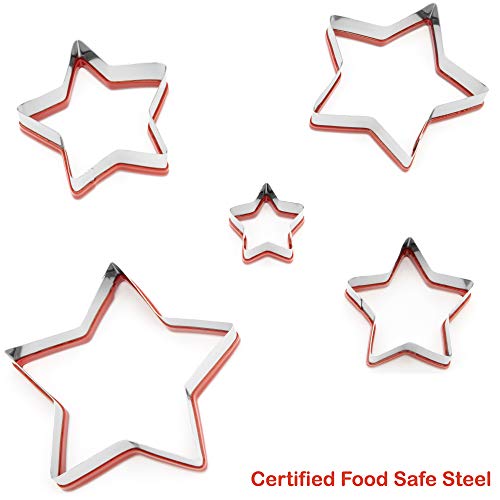 Cookieque 5-Piece Star Cookie Cutters,0.4Mm Thickness Heavy Duty Food-Grade Stainless Steel, Biscuit Cutter,Metal Cookie Cutters,Unique Design With Protective Red Top Pvc. #TOP6