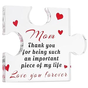 Birthday Gifts for Mom, Bigger Version 6 x 4.7 Inch Engraved Acrylic Block Puzzle Plaque Gift for Mother Present from Daughter, Son, Dad