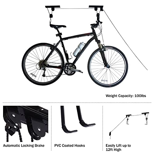 Set of 4 Bike Hangers for Garage - Hoist Pulley System with 100lb Capacity - Overhead Ceiling Storage for Bicycles or Ladders by RAD Sportz by RAD Sportz - Image 4
