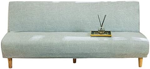 MIFXIN Armless Sofa Futon Cover Slipcover Stretch Spandex Printed Folding Sofa Bed Non-Armrest Couch Furniture Protector Washable Sofa Cover Without Armrests (Linen Grey)