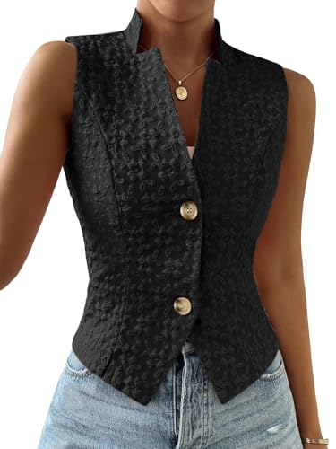 Image of Mina Self Women's 2026 Summer Lightweight Knit Vest Top - Breathable Stretchy Floral Trendy Casual Work Office Slim Waistcoat