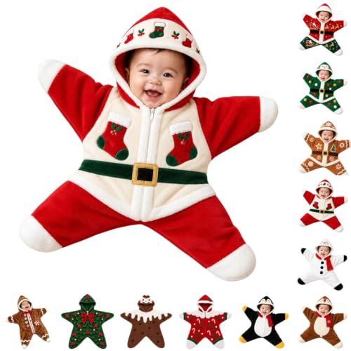 Starfish Baby Outfit Christmas Newborn Hooded Fleece Star Jumpsuit 6 Months - image 1