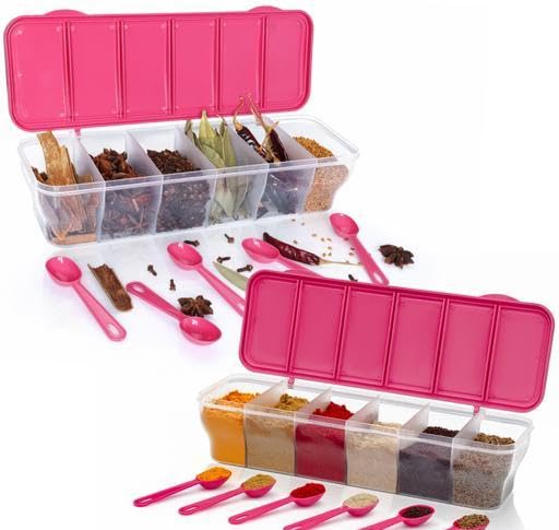 Multipurpose 6-in-1 Masala Box for Kitchen| Airtight BPA-Free Plastic 6 Section Storage Container with 6 Spoons, 1800 ml Tran|design – 4024 Spice Containers Multipurpose 6-in-1 Masala Box for Kitchen| Airtight BPA-Free Plastic 6 Section Storage Container with 6 Spoons, 1800 ml Tran|design – 4024 Spice Containers
