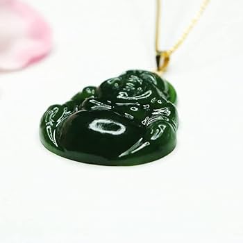 18k使用和田玉翡翠グリーン碧玉の釈迦牟尼仏彫りペンダントトップ　海外鑑定書付き 18k使用和田玉翡翠グリーン碧玉の釈迦牟尼仏彫りペンダント