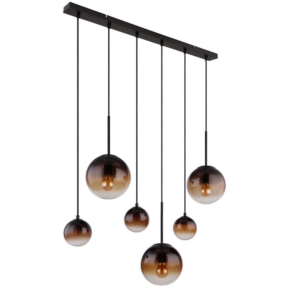 Pendelleuchte Esszimmerlampe Hängeleuchte Deckenlampe Wohnzimmerleuchte, Metall Glas amber rauchfarben schwarz, 3x E27 3x G9, 6 Flammig, H 117 cm