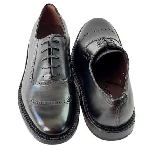 Genuine Rodolfo Tramezza Black Leather Round Toe Welted Lace-up Oxford Men's Dress Shoes (Salvatore4