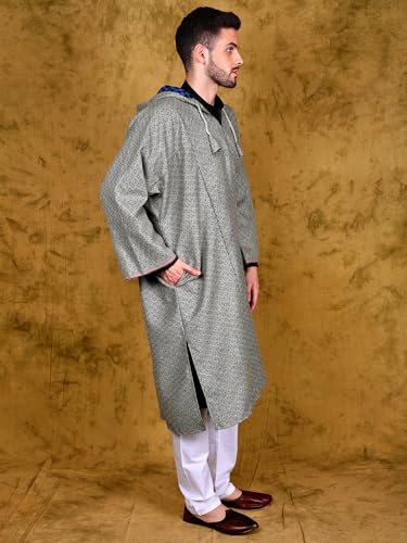Image of Exotic India Men's Woolen Blend Kashmiri Phiran with Hood | Pure Wool Long Overcoat-Oversized Phiran for Men