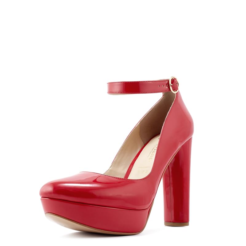 Viviano By Lidia Talavera Vivano | Remi Red Platform Pumps with Chunky Heel, Closed-Toe and Ankle Strap | High Heels for Men, Drag Queens, Transgender Women & Nonbinary2