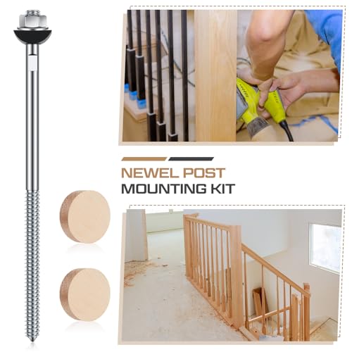 Shimeyao 2 Sets Wood Newel Post Mounting Kit with Square Bolts, Curved Washers, Nuts, Red Oak and White Oak Plugs for Stair Railing Handrail Installation, Residential and Commercial - Image 5