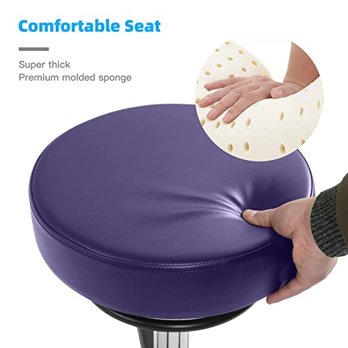 Image of Rolling Stool with Wheels 400lbs Weight Capacity,Heavy Duty Lash Chair Adjustable for Tatoo Lab Massage Salon Spa Drafting Nail Teach,360 Swivel,Leather,Thick Seat Padding (Purple)