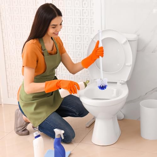 Image of Willinglong 30 Pcs 18.5 Inch Toilet Bowl Cleaner Brush Bathroom Long Plastic Handled Cleaning Scrubber with Hook Hole Without Holder for Household Cleaning (Blue,White)
