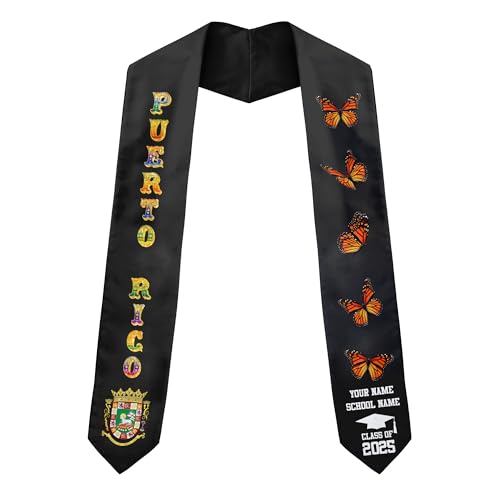 MonkeyVan Custom Puerto Rican Graduation Stole, Puerto Rico Graduation Sash, Puerto Rico American Flag Grad Sash Class Of 2025 Pr 12