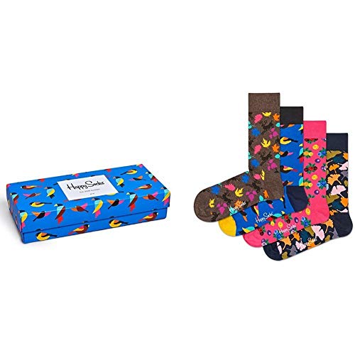 Happy Socks Unisex Forest Themed Gift Box Set, Four Pairs of Crew Socks (Assorted, 9-11)