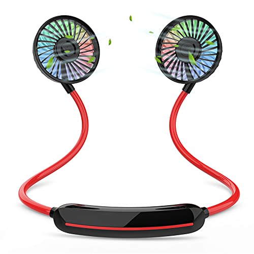Handfreier Mini-USB-Ventilator - wiederaufladbarer, tragbarer Kopfhörer-Design, tragbarer Nackenbügel-Ventilator, 3-stufiger Luftstrom, perfekt für Sport, Büro und Outdoor (schwarz und rot) Cover