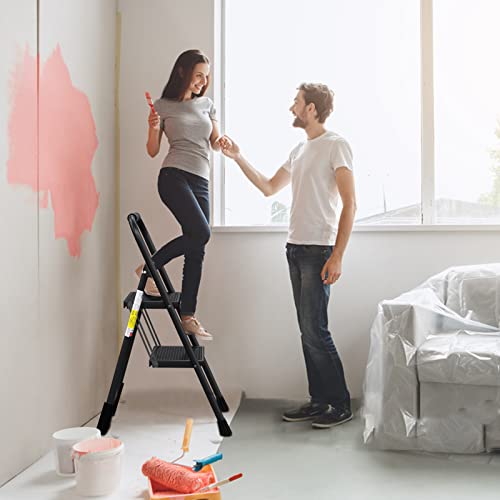 Step Ladder EFFIELER,2 Step Stool Ergonomic Folding Step Stool with Wide Anti-Slip Pedal 430 lbs Sturdy Step Stool for Adults Multi-Use for Household, Kitchen,Office Step Ladder Stool (Matte Black)