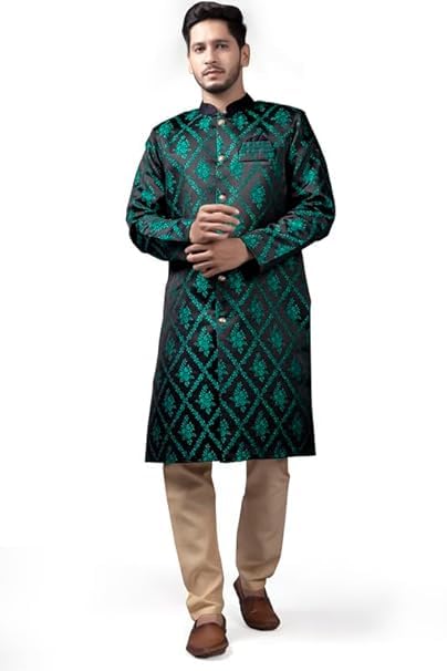 xepon Men's Jacquard Full Sleeve Knee Length Indo Western Sherwani With Pajama Set-picture-10