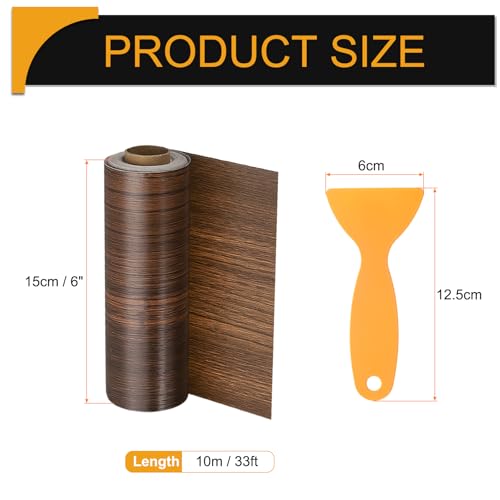 Image of HARFINGTON Wood Grain Repair Tape 6 Inch x 33ft Self Adhesive Repair Patch Tape Simulated Wooden Floor Tapes with Plastic Scraper for Tables Doors Windows Furniture, Ebony