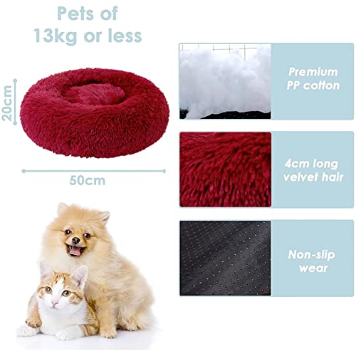 jiuzcare Hundebett Rundes PlüSch Katzenbett Haustierbett PlüSch Hundebett Katzenbett SchöNe Tierbett Super Weich Doughnut-Form Haustierbett FüR Katzen Donut Kissen Hundebetten FüR Kleine Hunde (Rot)