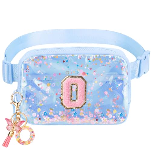 Image of Initial Fanny Pack for Girls - Belt Bag for Teens Kid Teen Girl Kid Birthday Gift Blue Clear O