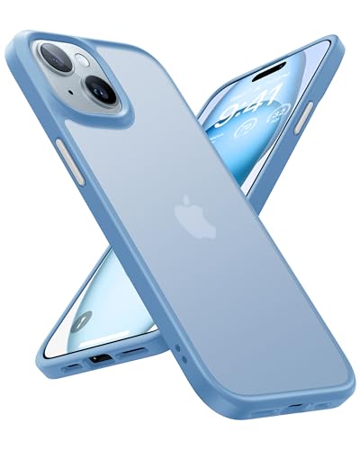 TORRAS Shockproof Designed for iPhone 15 Case [12FT Military Grade Drop Protection] Protective Hard Matte Slim Phone Case for iPhone 15 Phone Case with Translucent Back Silicone Edge, 6.1inch Blue