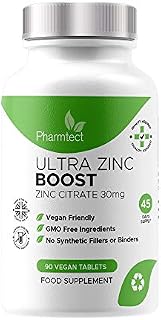 Pharmtect Ultra Zinc Boost Tablets 30mg - High Strength Pure Zinc Supplement Promotes Healthy Immune System, Bones, Hair, Skin & Nails - Vegan Tablets Made in The UK - for Better Overall Health