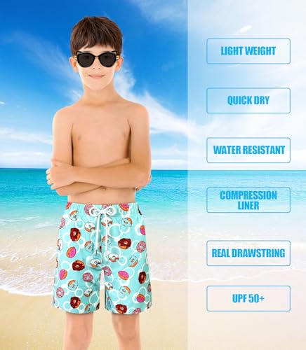 Image of Boys Swim Trunks with Boxer Brief Liner Compression Anti Chafe Swimming Shorts Stretchy UPF Quick Dry Swimsuit