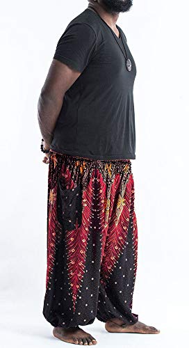 Xixiuly Men's Women Plus Size Harem Pants Hippie Pockets Boho Print Baggy Yoga Trousers (Brown Peacock A,One Size) #TOP4