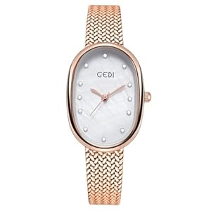 Gosasa Elegant Women’s Quartz Watch – Oval Dial, Slim & Cute, Modern Minimalist Design, 30m Waterproof, Mother-of-Pearl Face, Adjustable Stainless Steel Mesh Band