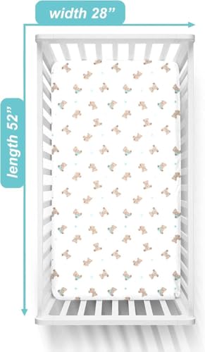 Image of American Baby Company 2 Pack Fitted Crib Sheets 52x28, Bear /White | 100% Natural Cotton Crib and Toddler Bed Sheets, Soft, Breathable & Hypoallergenic, Gentle on Skin, Neutral for Boys & Girls